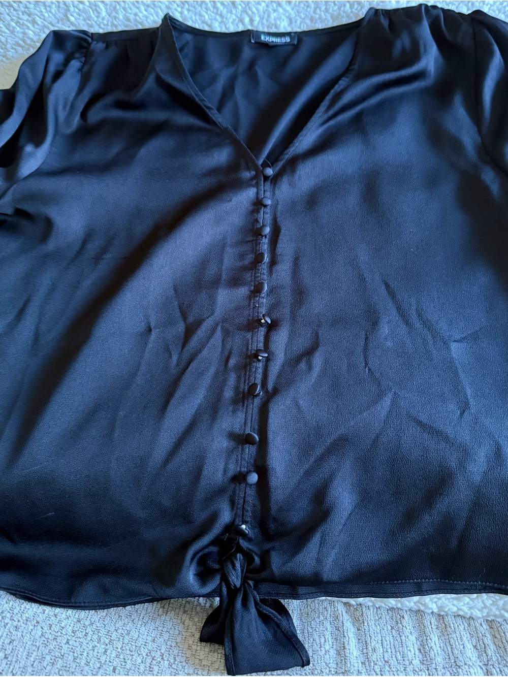 Express Black Button-Front Tie Blouse